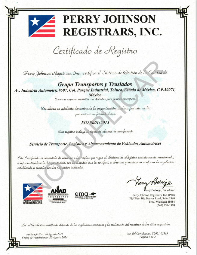 Certificado perry johnson